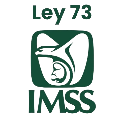 Logotipo del IMSS al centro, con la leyenda “Ley 73” arriba y “IMSS” abajo.