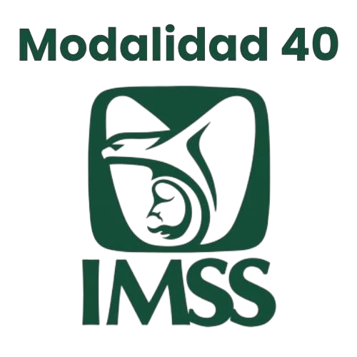 Logotipo del IMSS al centro, con la leyenda “Modalidad 40” arriba e “IMSS” abajo.